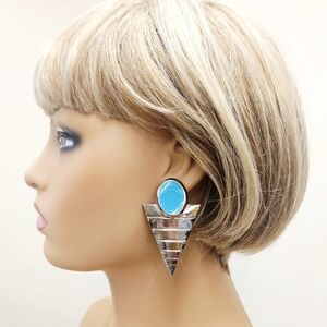 NWT 90s Vintage DEBRA TIFFANY Silver Turquoise Enamel Arrowhead Western Earrings